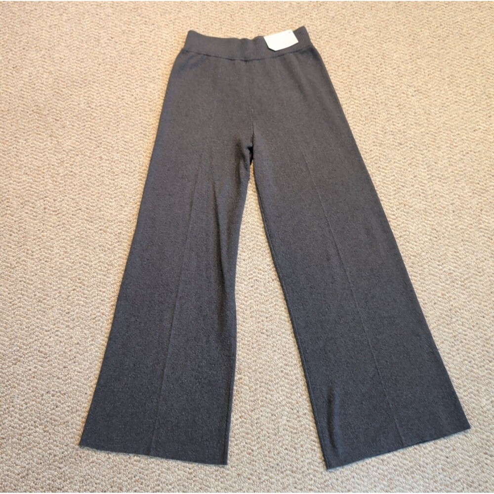 Stylus Wide Leg Pants Womens Medium Gray High Rise Ribbed Waist Lounge